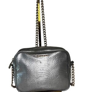 Victoria's Secret Silver Metallic Snakeskin Crossbody Chain Camera Bag Purse